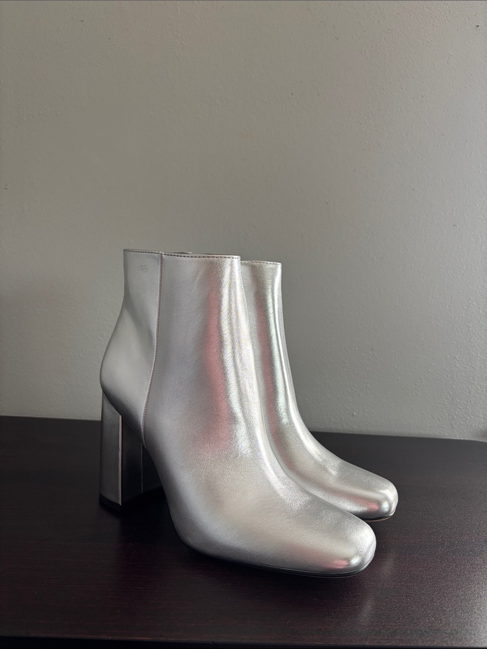 Michael Shannon Silver Metallic Block Heel Ankle Boots